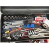 Image 4 : Metal Tool Box w Tools, Sockets, Allan Wrenches Vise Grips, Tin Snips, Wrenches & Screwdrivers