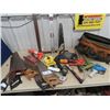Image 1 : Carpentry Tools - 7 Saws, Tape Measurer, Caulking Gun, Square, Levels, Nail Puller Plus More!
