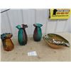Image 1 : 3 Vases & 1 Centerpiece Art Glass - Vases are 12" H