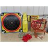 Image 1 : 1960's Lil Red Spinning Wheel w Box, Crockinole Board, Childs Metal Iton Board Plus More!