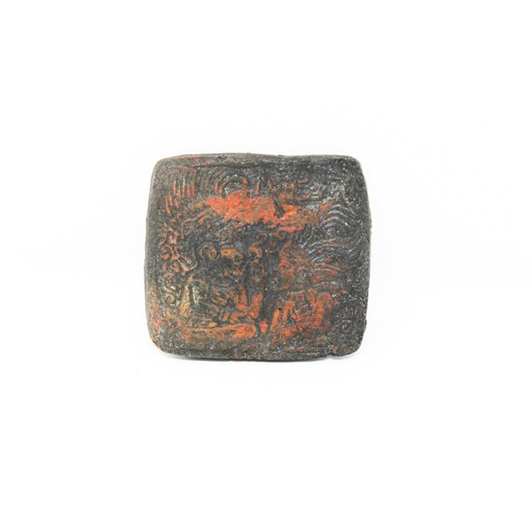 1300-1521 AZTEC CLAY SEAL OF TWO FIGURES SEATED 2.