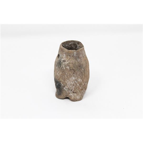 PRE COLUMBIAN CARVED CLAY POT 2.25"