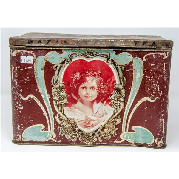 ANTIQUE MAZAWATEE TEA TIN LARGE CIRCA 1900S