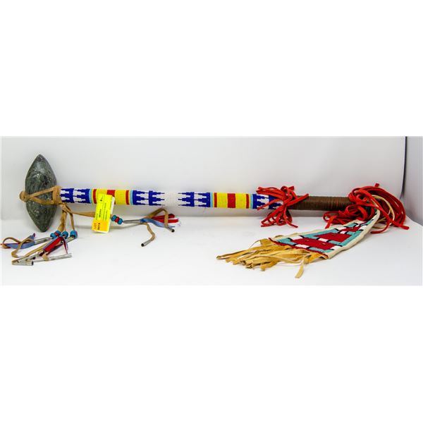 VINTAGE INDIGENOUS MADE BEADED TOMAHAWK