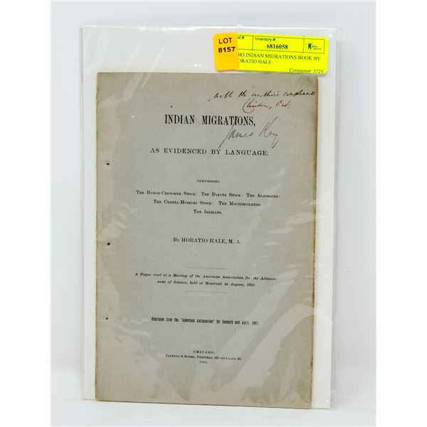 1883 INDIAN MIGRATIONS BOOK BY HORATIO HALE