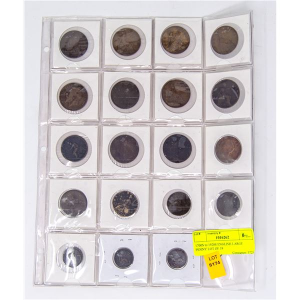 1700S to 1920S ENGLISH LARGE PENNY LOT OF 19