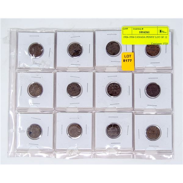 1926-1936 CANADA PENNY LOT OF 12