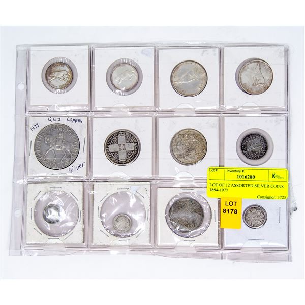 LOT OF 12 ASSORTED SILVER COINS 1894-1977