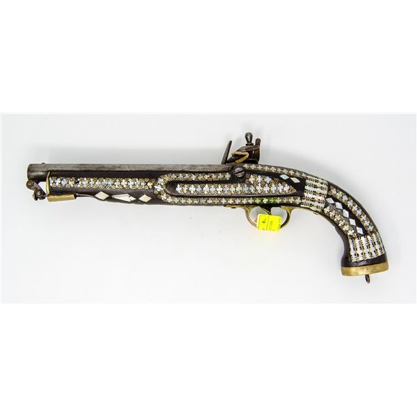 1700 ORNATE INLAID FLINT LOCK PISTOL BOARDING GUN
