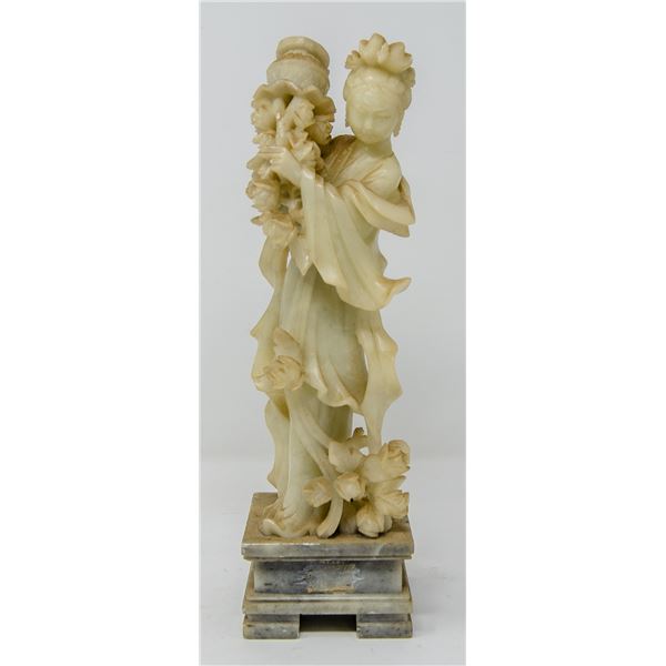 ANTIQUE ASIAN JADE CARVED LADY WITH FLOWERS