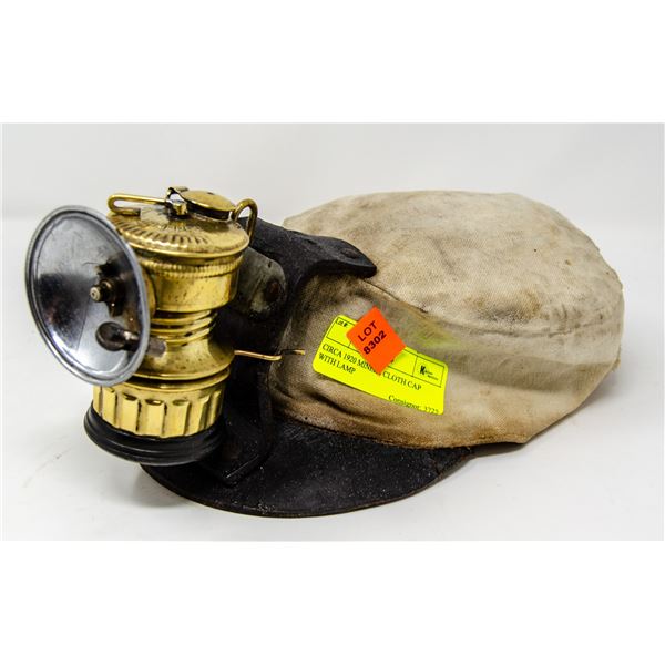 CIRCA 1920 MINERS CLOTH CAP WITH LAMP