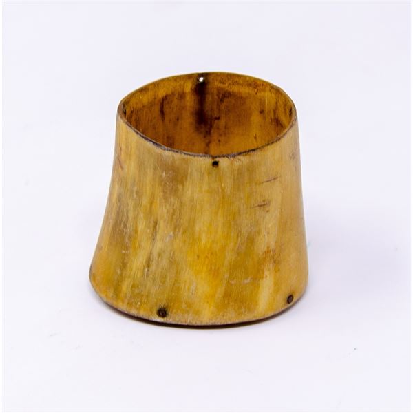 ANTIQUE INUIT TUSK CUP WITH WOOD BASE