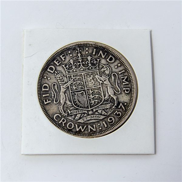 1937 ENGLISH SILVER OUNCE CROWN COIN LARGE