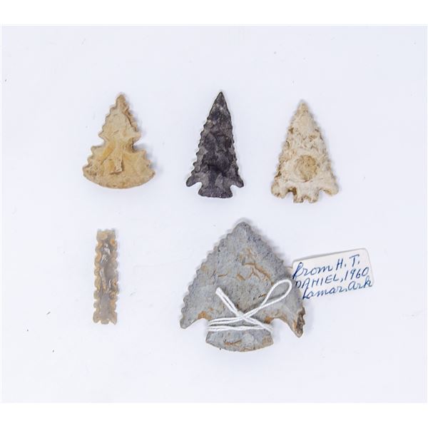LOT OF 5 CLAY CO ARK INDIGENOUS ARROWHEADS X5