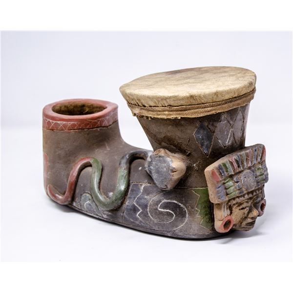 VINTAGE MAYAN STYLE CLAY DRUM