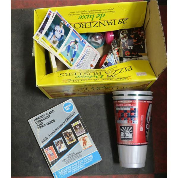 BOX OF ASSORTED SPORTS CARDS AND COLLECTIBLES