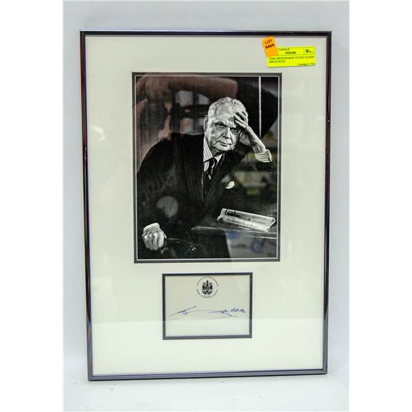 JOHN DIEFENBAKER YOUSEF KARSH PHOTO WITH SIGNED