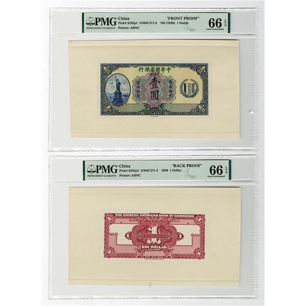 Chinese-American Bank of Commerce, 1920 uniface Front an Back Proofs.