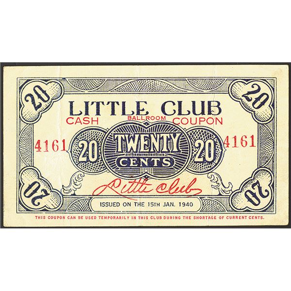 Little Club Ballroom Cash Coupon, 1940 Issue Scrip Note.