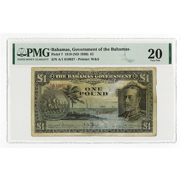 Government of the Bahamas, 1919 (ND 1935) Issue Banknote.