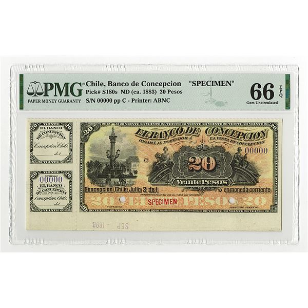 Banco De Concepcion, ND (ca.1883) Specimen Banknote.