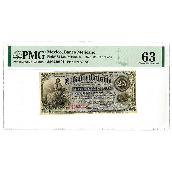 Banco Mejicano. 1878 Issue Banknote.