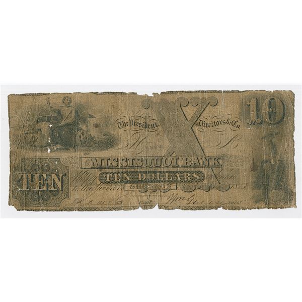 Sheldon, VT- Missisquoi Bank, $10, July 1, 1852, G18, Issued Obsolete Banknote.