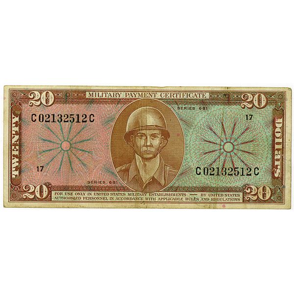 U.S. Military Payment Certificate, Series 681, ND (1969) Issue Note.