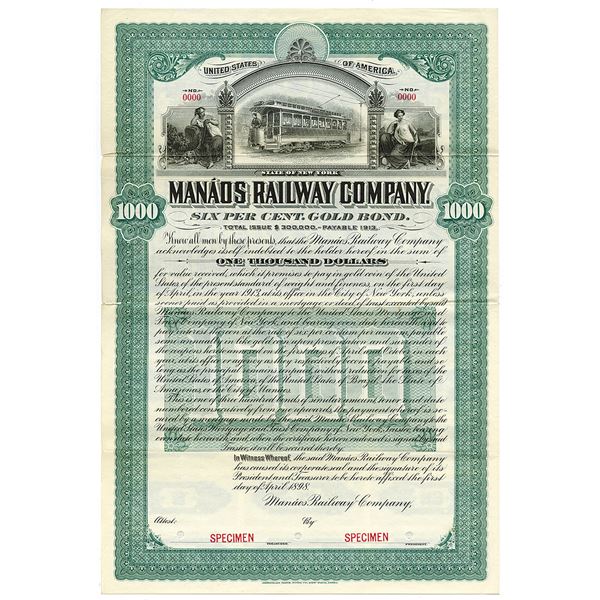 Manaos Railway Co. 1898 Specimen Bond.