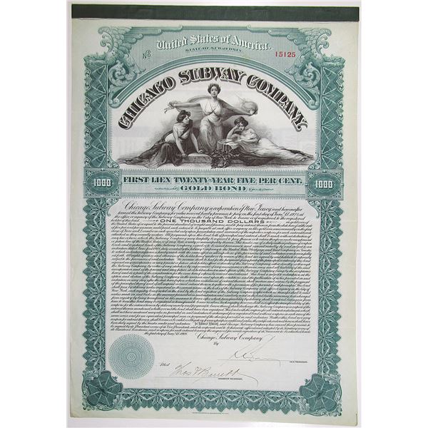 Chicago Subway Co. 1908 I/U Bond