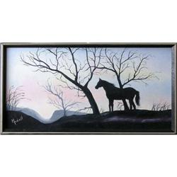 ORIG OIL PAINTING WILD HORSE & LANDSCAPE #1673391