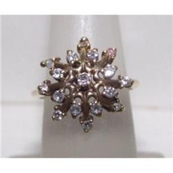 Estate Hallmarked Diamond Snowflake Ring 14kt #1673685