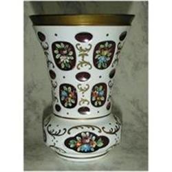 Signed Czech White Cut To Cranberry Vase #1673785