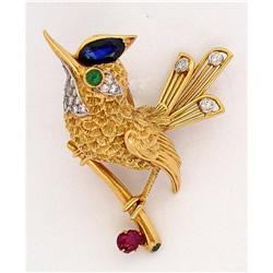 18 Kt gold Jewelled Bird Pin #1700676