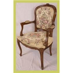 French Louis XV Arm Chair Carved Tapestry #1774714