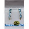 Image 1 : Yellow Gold Genuine Blue Topaz Hoop Earrings