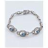 Image 1 : Sterling Silver Genuine Blue Topaz & Cubic Zirconia Bracelet