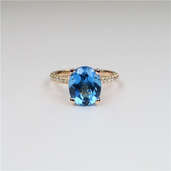 Brilliant Rose gold Blue Topaz and Diamond Ring