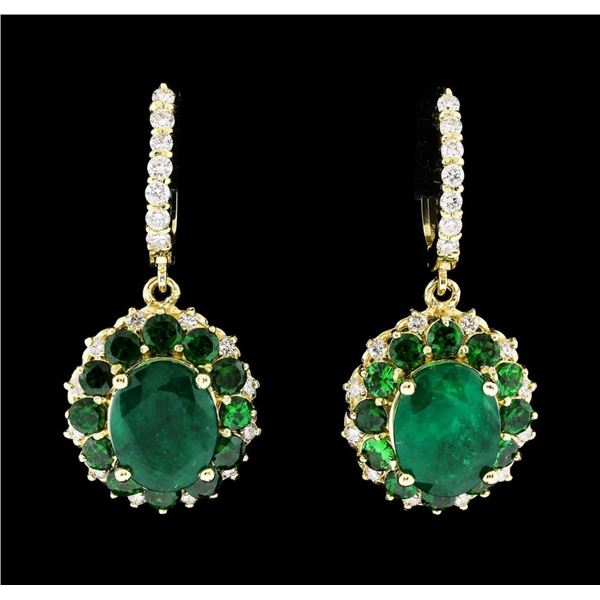 9.71 ctw Emerald and Diamond Earrings - 14KT Yellow Gold