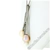 Image 4 : 14kt White Gold 0.55 ctw Diamond & Tri-Color Pearl Tulip Flower Pendant Necklace