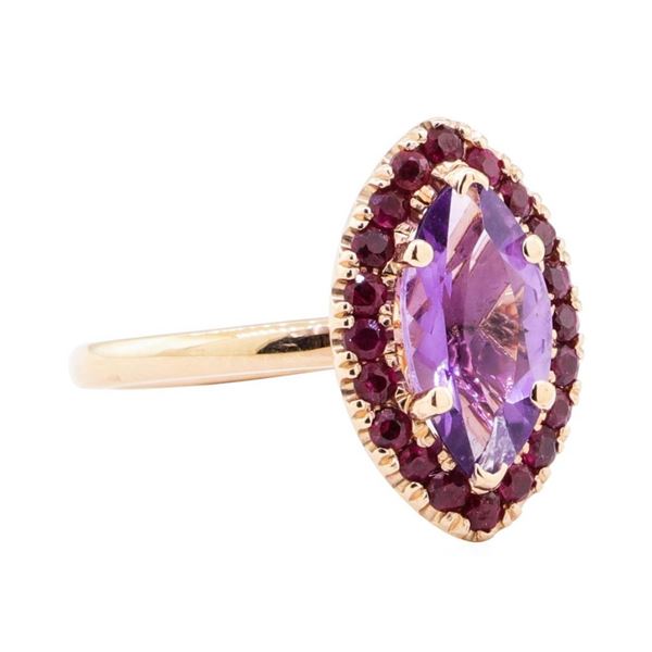 1.40 ctw Amethyst and Ruby Ring - 14KT Rose Gold