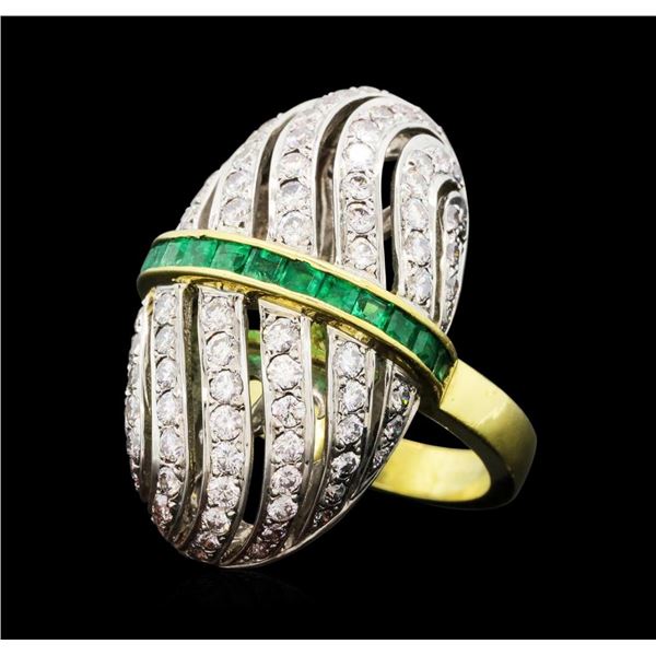 1.81 ctw Diamond and Emerald Ring - 18KT Yellow and White Gold