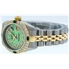 Image 9 : Rolex Ladies 2 Tone 18K Gold Bezel Green String Diamond & Emerald Datejust Wrisw