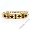 Image 1 : Vintage 14kt Yellow Gold 4.50 ctw Garnet Etched Open Wide Bangle Bracelet