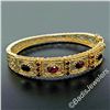 Image 3 : Vintage 14kt Yellow Gold 4.50 ctw Garnet Etched Open Wide Bangle Bracelet
