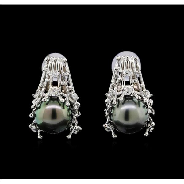 Pearl and Diamond Earrings - 14KT White Gold