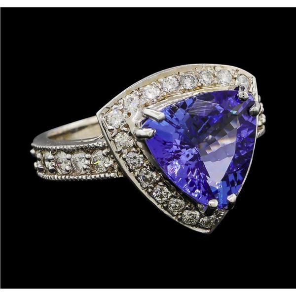 3.72 ctw Tanzanite and Diamond Ring - 14KT White Gold