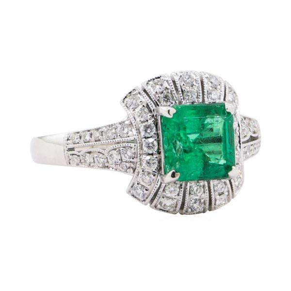 1.60 ctw Emerald and Diamond Ring - 18KT White Gold