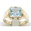 Image 1 : 10k Gold Cushion Cut Horizontal Aquamarine Solitaire Ladies Ring