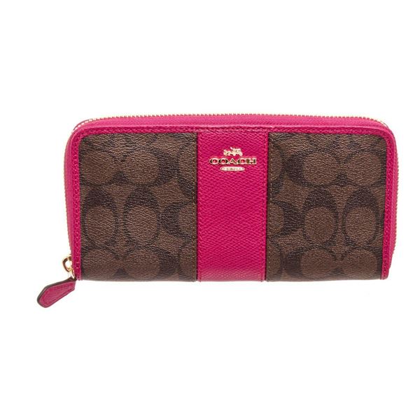 Coach Brown  Pink PVC Leather Zippy Wallet